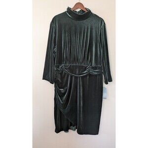 London Times Womens Velvet Dress 20W Mock Neck Tulip Skirt Green Holiday NWT